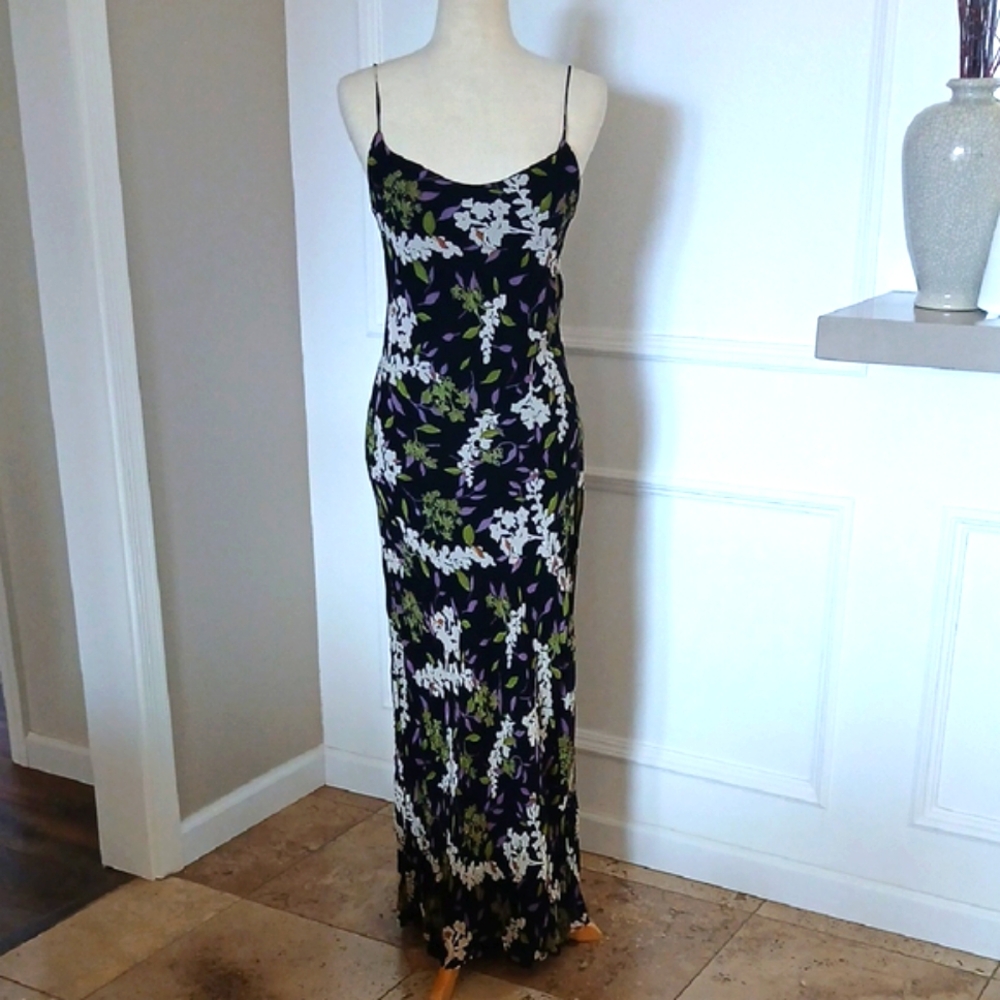 Vintage Y2K Lapis Floral Bias Maxi Dress